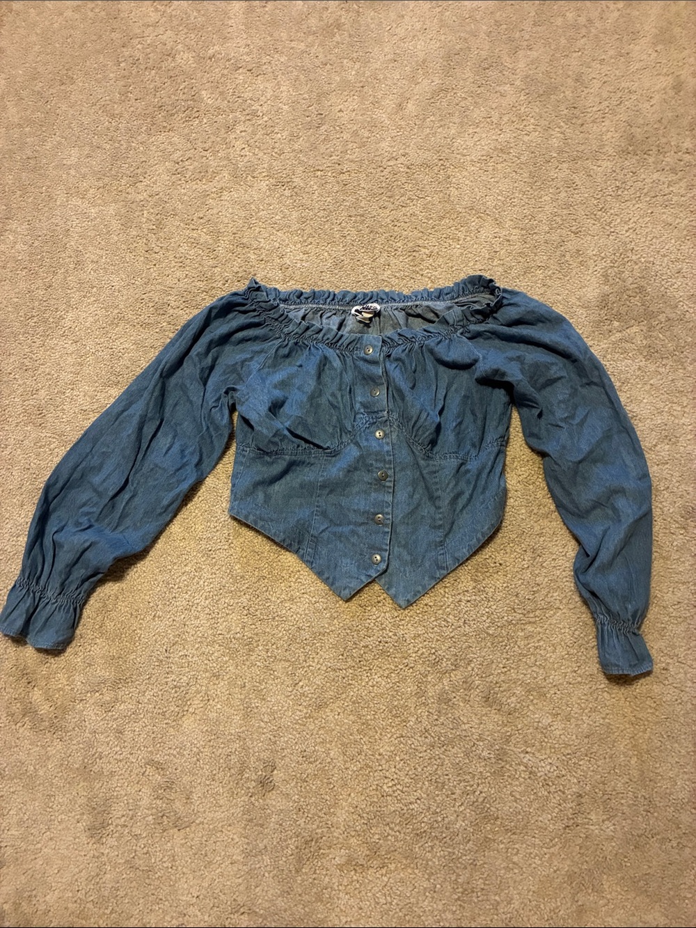 Denim Off-Shoulder Button-Front Women’s Top - Blue